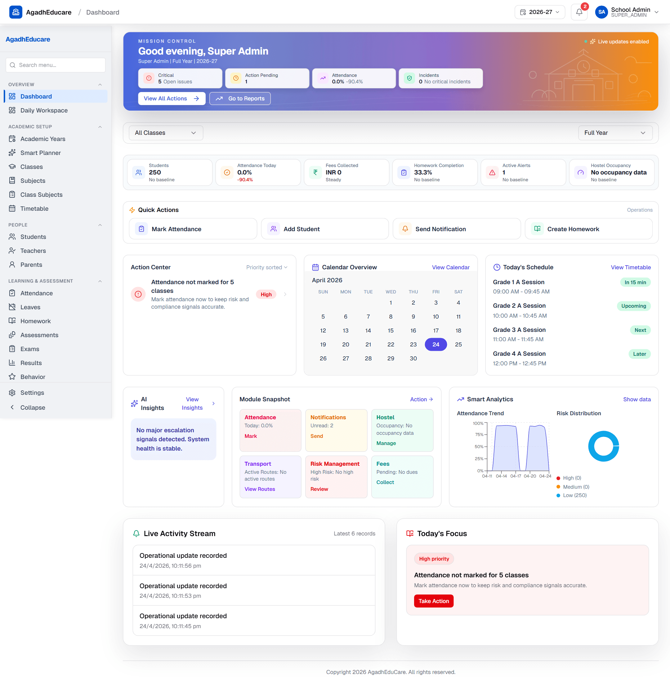 Agadh Educare management portal preview
